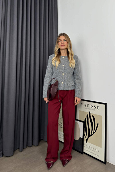 Sue Store Μπουφάν Premium με γκρι μαργαριταρένια κουμπιά