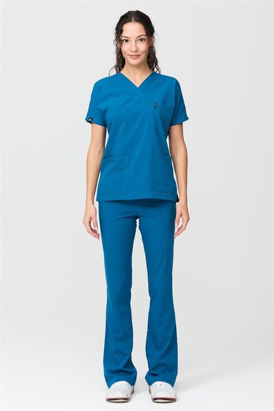 Çatı Medikal UltraLycra Spaniard - Likralı Doktor Hemşire Forma Takımı Scrubs Üniforma Cerrahi Takım (KADIN), Pet