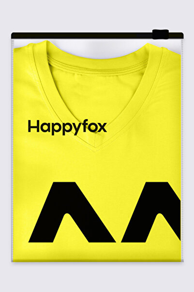 Happy Fox Pamuklu Likralı Kadın V Yaka Baskısız Oversize Düz T-shirt Basic Lime