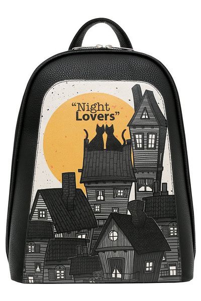 Dogo Women's Vegan Leather Black Backpack - Night Lovers Design