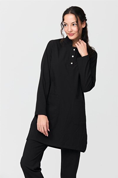 Çatı Medikal UltraLycra Modest - قميص ليكرا دكتور ممرضة حجاب فردي، أسود