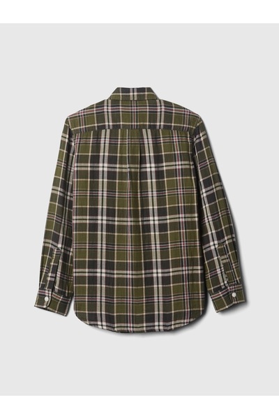GAP Erkek Çocuk Haki Ekose Desenli Gömlek
