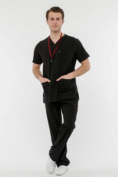 Çatı Medikal UltraLycra Comfy Plus Size - Uniformă Lycra Doctor Nurse (UNISEX), neagră