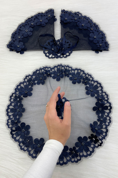 ZEYMERADE منديل العروس والعريس باللون الأزرق الداكن، منديل زفاف بتفاصيل حجرية...