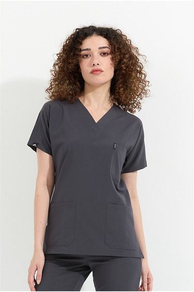 Çatı Medikal Happiness Spaniard - Tricou pentru chirurgie pentru femei din Lycra antracit (top unic)