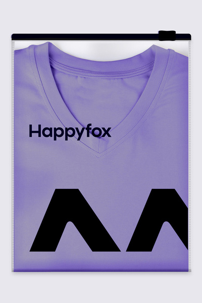 Happy Fox Pamuklu Likralı Kadın V Yaka Baskısız Oversize Düz T-shirt Basic Mavi Mor