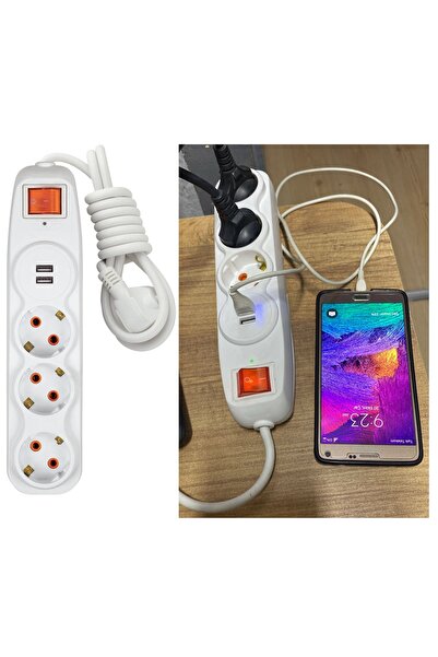 Depolife Voltaj Akım Korumalı 3lü Grup Priz Çocuk Koruma 2'li Usb Şarj 1,5 Mt Uzatma Kablolu Işıklı Anahtarlı