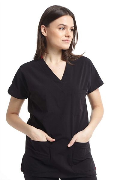 Çatı Medikal Ultralycra Spaniard - Lycra Black Doctor Nurse Scrubs Tricou chirurgical unic (FEMEI)