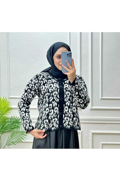 Lamierra Cardigan de tricotaj cu model leopard Yumoş - cu nasturi