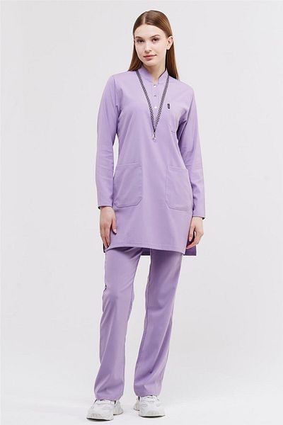 Çatı Medikal Happiness Modest - Set de jerseu hijab din Lycra, uniformă pentru scrub pentru doctor asistentă și set chirurgical, liliac