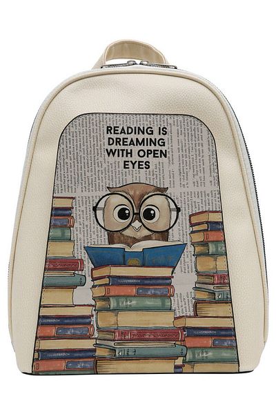 Dogo Women's Vegan Leather White Backpack - The Wise Owl (WHITE) Design