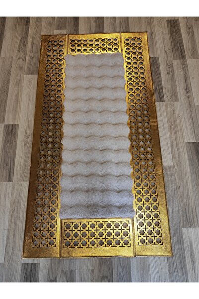 KuzeyCarpet Krem renkli ponponlu lazer kesimli gold varaklı halı