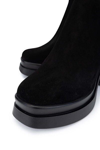 Tamer Tanca Kadın Hakiki Deri Siyah Süet Topuklu Bot