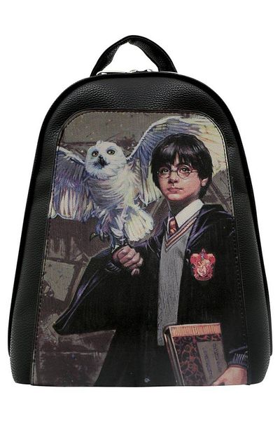 Dogo Women's Vegan Leather Black Backpack - Warner Bros Harry And Hedwig Harry Potter Design