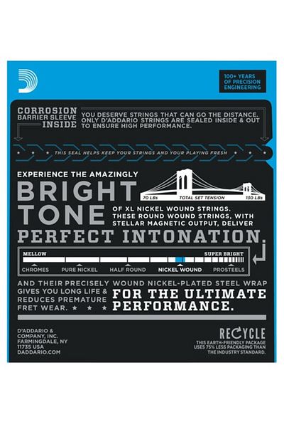 Daddario Exl110 Electric Guitar String Set, Xl, 10-46, Nickel Wound, R D'Addarıo, Exl110, Electric Guitar