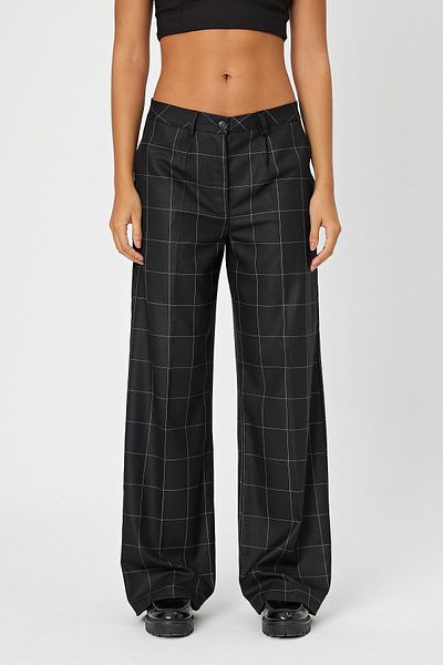 ALEXANDERGARDI Alexandergardı - Women's Classic Trousers with Checkered Wide Legs and Double Pockets (B24-0001)