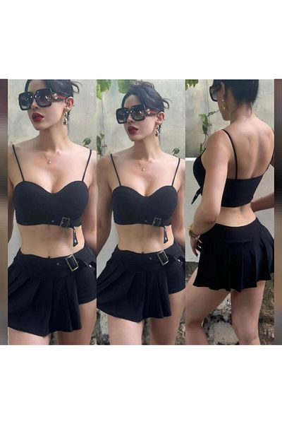 Miss Belt Detailed Skirt with Shorts Double Suit.