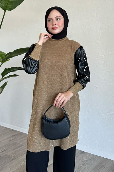 InStyle سترة تريكو من الجلد اللامع بأكمام