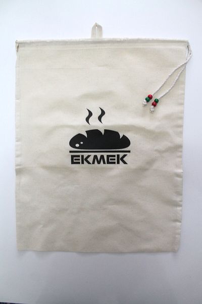 Emtory Home Висяща торбичка за хляб с щампа за горещ хляб и връзки 50x40 см - естествен лен