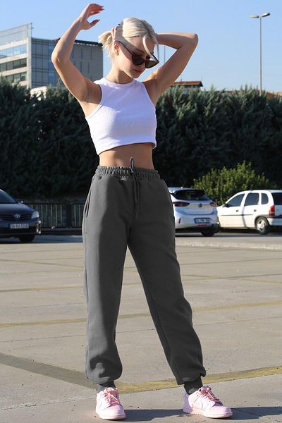 Madmext Women's Smoked Waist Elastic Waist Sweatpants Mg1568