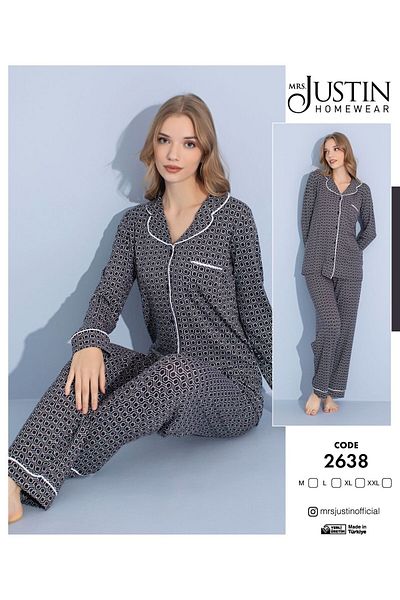 Mrs Justin Set de pijamale sezoniere cu nasturi în față din țesătură modal pentru femei