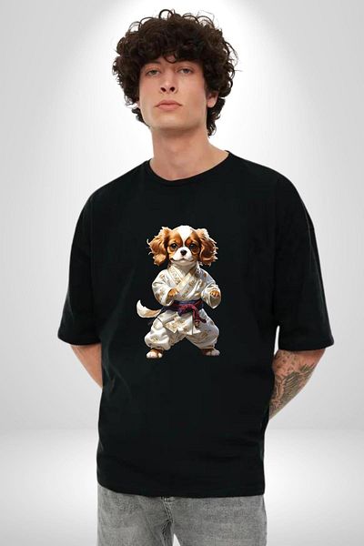 Angemiel Cavailer King Charles Spaniel Karate Cotton Crew Neck Women Men Oversize Boyfriend Digital Ba