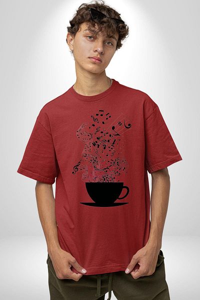 Angemiel Brown Music Musical Note Cotton Crew Neck Women Men Oversize Boyfriend Digital Printed Red T-shirt