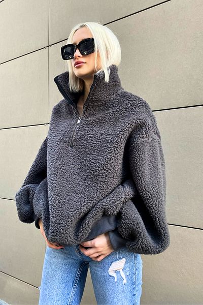 Madmext Smoked Plush Zipper Collar Sweatshirt MG1413