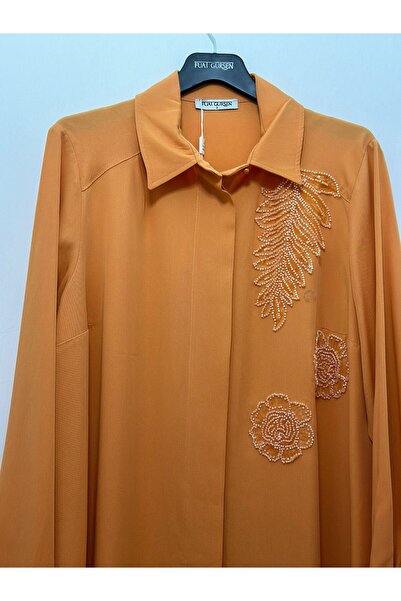 FUAT GÜRSEN Fuat Gürşen 1335 - Bead Embroidered Leaf Orange Tunic