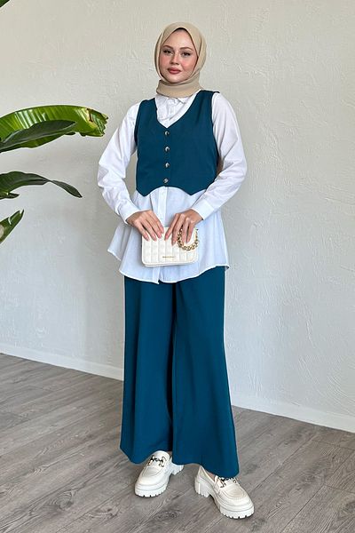 InStyle Benzinkék mellény hármas öltönykészlet