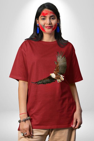 Angemiel Eagle Freedom Cotton Crew Neck Women Men Oversize Boyfriend Digital Printed Red T-shirt