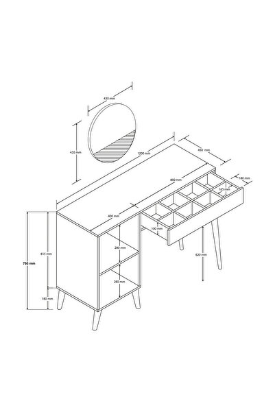 Mezza 2244 Love Aynalı(AHŞAP AYAKLI)mdf Profil Çerçeveli Çekmeceli-kapaklı 120cm Makyaj Masası Sepet Yunus