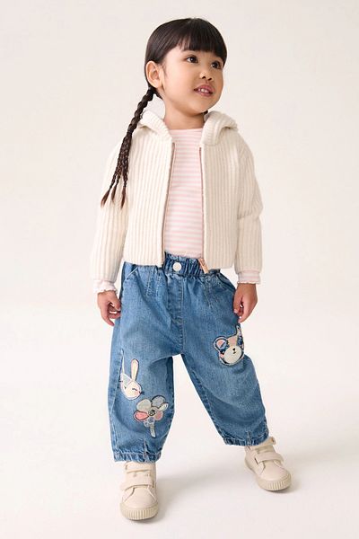 Next Baby Pantaloni pentru fete, 100% bumbac organic, cu decorațiuni cu caracter de denim albastru