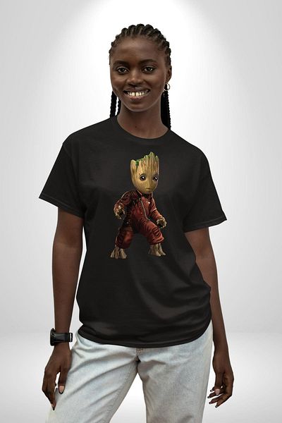 Angemiel Baby Groot Guardians of the Galaxy Cotton Crew Neck Women Men Oversize Boyfriend Digital Printed S