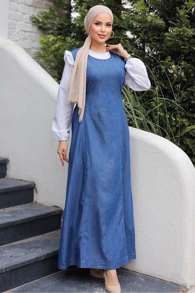 Bestenur Belgin Hijab Jeans Gilet 770 - Σκούρο Μπλε
