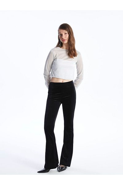 LC Waikiki Straight Velvet Women's Trousers with Elastic Waist