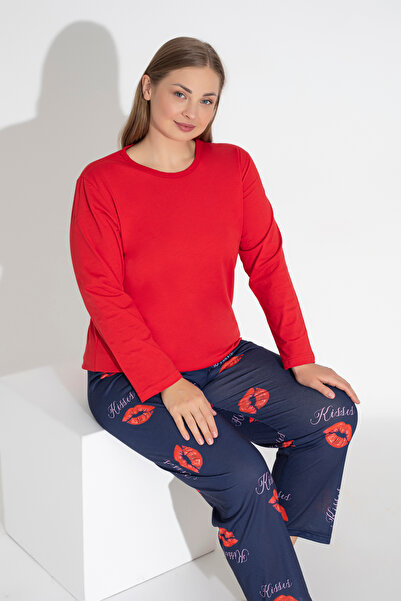 ModaLeaf Red Color Long Sleeve Kisses Printed Lip Pattern Pajamas Set 101