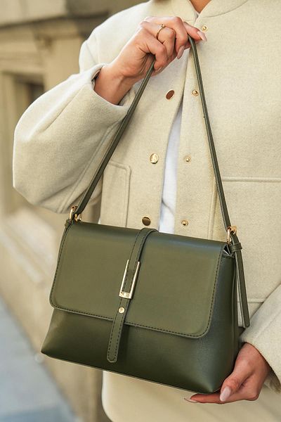 Mopia Nora Khaki Women's Shoulder Bag with Buckle Detail