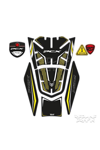 Redline Grafik Honda Pcx 125 2021-2023 Uyumlu Tank Pad Sari Siyah Redlinegrafik