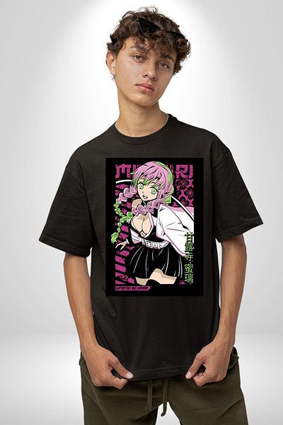 Angemiel Anime Demon Slayer Kimetsu No Yaiba Mitsuri Kanroji Cotton Crew Neck Women Men Oversize Boyfr