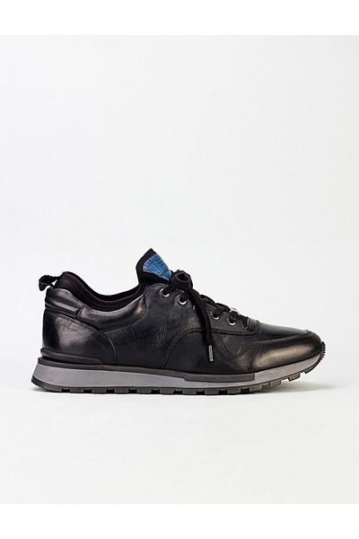 Cabani Genuine Leather Black Lace-Up Gel Sole Men's Sports Shoes