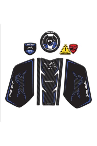 Redline Grafik TVS Raider Tank Pad Sticker Seti Mavi Siyah Redlinegrafik
