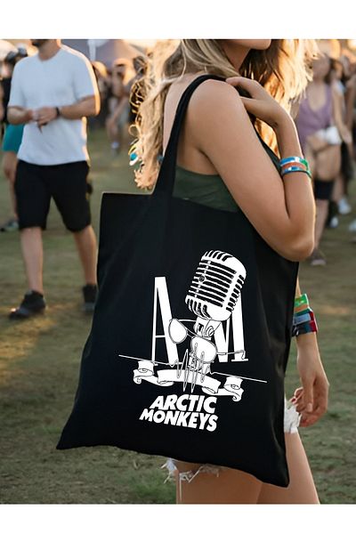 Cemira Arctic Monkeys Black Thick Canvas Y2K Tote Bag, Shoulder Bag, Tote Bag