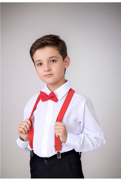 Delfini kids Bretele roșii, papion... Cămașă albă pentru copii