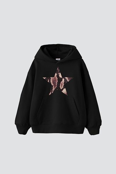 Bak Moda Brown Snake Printed Oversize Unisex Premium Black Hoodie