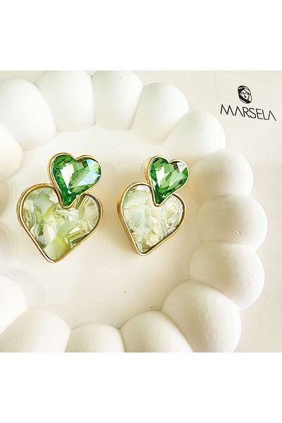 Ebijuteri Stone Patterned Heart Earring