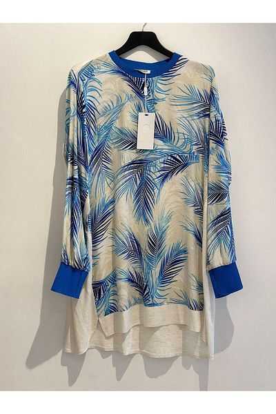 FUAT GÜRSEN Tunica Indigo Linen - Motiv Floral
