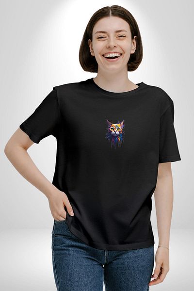 Angemiel Lightning Rain Cat Μαύρο Oversize Γυναικείο Ανδρικό Μπλουζάκι με μεσαίο εμπριμέ μπλουζάκι