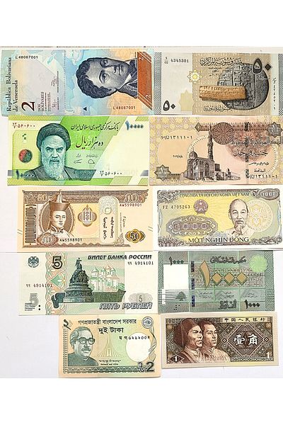 3Alp Koleksiyon Σετ χαρτονομισμάτων World Countries, 10 διαφορετικές χώρες και άλμπουμ νομισμάτων 20 σελίδων, μπλε χρώμα