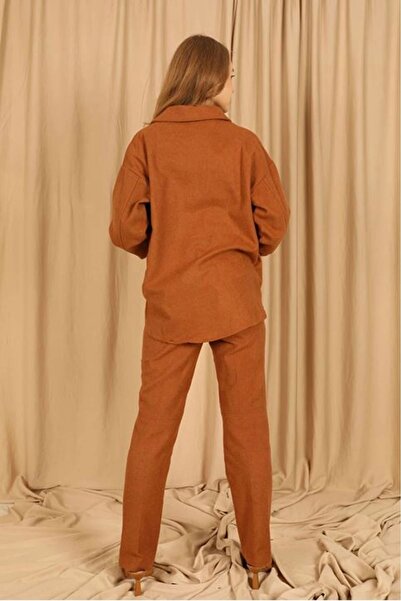 Genel Markalar Kaşe Kumaş Uzun Boy Klasik Kadın Pantolon-kiremit